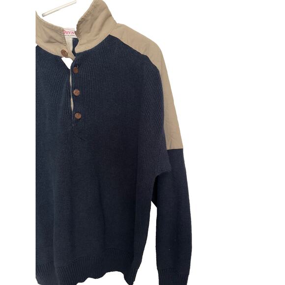 VTG Orvis Sweater Army Navy Blue Collar Quilted Canvas Shoulders Size XXL Flaw - Picture 3 of 7
